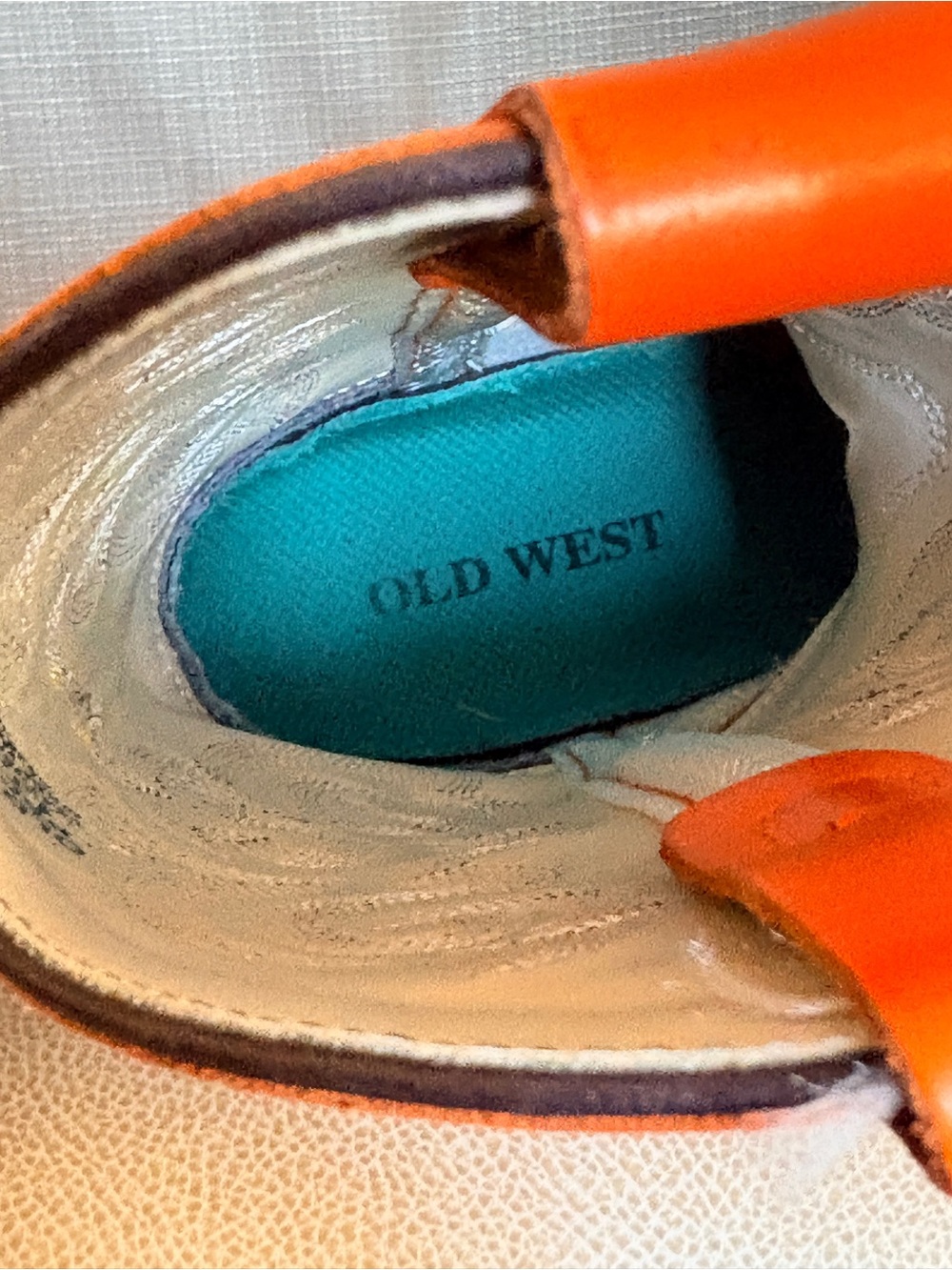 Old West Kids Orange and Brown Six-Row Stitch Western Boots - Picture 10 of 12